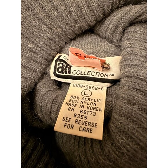 Vintage 80s Abstract Oversized Sweater Dress Large Shoulder Pads Turtleneck Grey - Picture 6 of 16